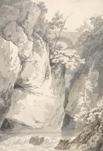 Lago di Comon rannalla, n. 1796 (pesu grafiitilla paperilla) tekijältä Thomas Girtin