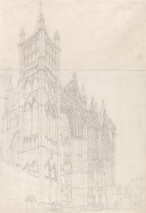 Peterboroughin katedraali, Huntingdonshire, n. 1794 (grafiitti kahdella yhteen liitetyllä paperiarkilla) tekijältä Thomas Girtin