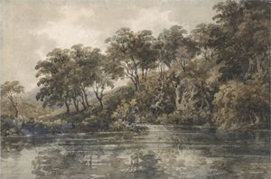 Puut ja lammet lähellä Bromleya, Kent, n. 1798 (kynällä ja vartalovärillä paperilla) tekijältä Thomas Girtin