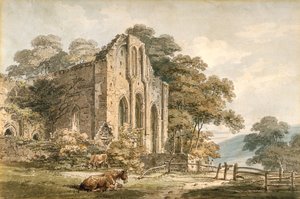 Valle Crucis Abbey, Denbighshire, North Wales (akvarelli lyijykynällä valkoisella kudottupaperilla) tekijältä Thomas Girtin