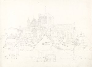 Winchesterin katedraali, koillisesta, n. 1795 (grafiitti paperille) tekijältä Thomas Girtin