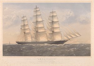 Clipper Ship Ambassador, A.1. 16 vuotta... William Lund Esquire  muut (omistajat) William Walker Esquire (rakentajat). tekijältä Thomas Goldsworth Dutton