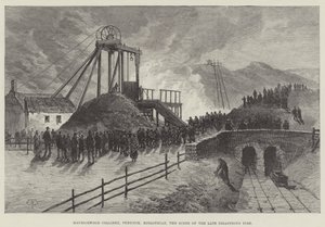 Mauricewood Colliery, Penicuik, Midlothian, myöhään tuhoisan tulipalon kohtaus tekijältä Thomas Harrington Wilson