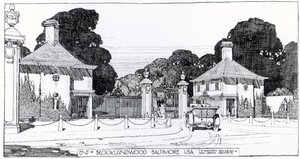 Sisäänpääsy Brooklandwoodiin, Baltimore, USA, Thomas Mawsonin teoksesta "The Art and Craft of Garden Making"