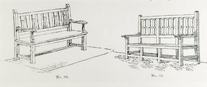 Puutarhapenkit, Thomas Mawsonin teoksesta "The Art and Craft of Garden Making", julkaistu 1900 (kaiverrus) (m/v kuva) tekijältä Thomas Hayton Mawson
