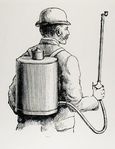 Mr Vermorelin reppupumppu, "Eclair", Thomas Mawsonin teoksesta "The Art and Craft of Garden Making", julkaistu 1900 (kaiverrus) (m/v kuva)