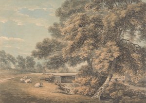 As árvores e o rio no parque em Coleorton Hall, Leicestershire Finlandês tekijältä Thomas Hearne