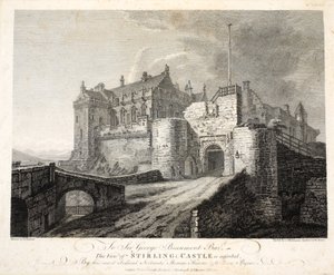 Näkymä Stirlingin linnalle, eng. William Byrne, pubi. 1781 tekijältä Thomas Hearne