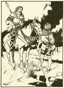 Kaarle Suuri ja hiilipoltin (kaiverrus) tekijältä Thomas Heath Robinson