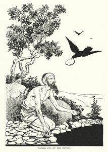 Korppien ruokkima Elia (litografia) tekijältä Thomas Heath Robinson