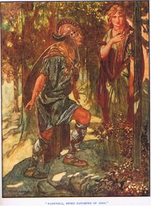 Hyvästi Odinin ylpeä tytär (litografia) tekijältä Thomas Heath Robinson