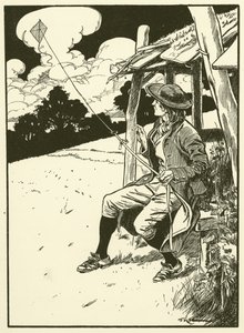 Franklin ja hänen leijansa (kaiverrus) tekijältä Thomas Heath Robinson