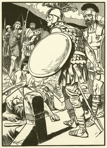 Horatius sillalla (kaiverrus) tekijältä Thomas Heath Robinson