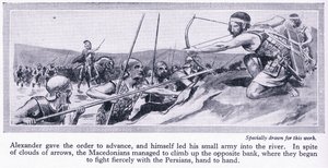 Miten Aleksanteri voitti valtakuntansa: Dareios, Persian kuningas, kokosi suuren armeijan, jonka makedonialaiset kukistivat vuonna 334 eKr., noin 1950 (litografia) tekijältä Thomas Heath Robinson