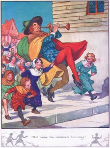 Lapset juoksevat ulos (värilitografia) tekijältä Thomas Heath Robinson