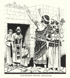 Rab-Shakeh ennen Jerusalemia (litografia) tekijältä Thomas Heath Robinson