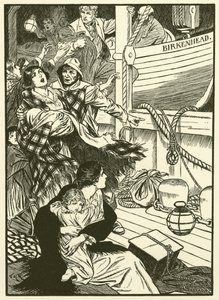 Naisten ja lasten pelastaminen (kaiverrus) tekijältä Thomas Heath Robinson