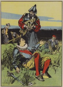 Sir Philip Sidney ja kuoleva sotilas (värilitografia) tekijältä Thomas Heath Robinson
