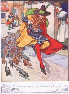 "Askel askeleelta he seurasivat tanssia" (värilitografia) tekijältä Thomas Heath Robinson