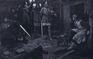 William Wallacen vangitseminen AD1305 (litografia) tekijältä Thomas Heath Robinson