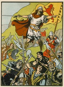 Wallace ohjaa sotilaitaan (värilitografia) tekijältä Thomas Heath Robinson