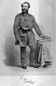 Muotokuva W.H. Russell (1820-1907) The Times -kirjeenvaihtaja Krimillä faksimileineen nimikirjoituksestaan, julkaistu vuonna 1855