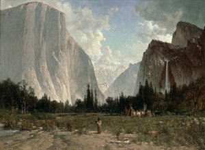 Bridal Veilin putoukset, Yosemite, noin 1870-84 (öljy kankaalle). tekijältä Thomas Hill