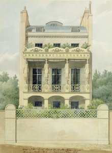 Näkymä Henry Phillip Hopesin talon takaedusta kohti Hyde Parkia Seymour Placessa, 1818 (kynä ja muste ja wc grafiitin päällä paperilla)