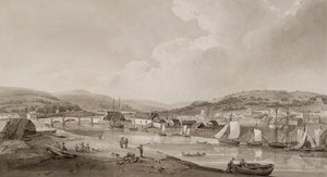 Neath, joen eteläpuolelta (vesiväri ja lyijykynä paperille) (vesiväri ja lyijykynä paperille) tekijältä Thomas Hornor