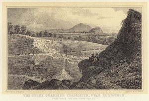 Kivilouhokset, Craigleith, lähellä Edinburghia, josta uusi kaupunki rakennettiin (kaiverrus) tekijältä Thomas Hosmer (after) Shepherd