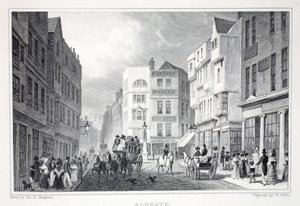 Aldgate, "Lontoo ja sen ympäristö 1800-luvulla" -pubista. Jones und Co., 1827-1829 tekijältä Thomas Hosmer Shepherd
