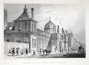 British Museum, Great Russell Street, "London ja sen ympäristö 1800-luvulla" -pubista. Jones und Co., 1827-1829 tekijältä Thomas Hosmer Shepherd