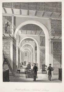 British Museum, lisäkirjasto, "London Interiors with their Costumes and Ceremonies" -pubista. Joseph Mead, Lontoo, n.1843 (teräskaiverrus) tekijältä Thomas Hosmer Shepherd