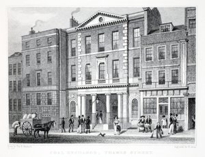 Coal Exchange, "Lontoo ja sen ympäristö yhdeksäntoista vuosisadalla" -pubista. Jones und Co., 1827-1829 tekijältä Thomas Hosmer Shepherd