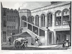 Crosby Hall, "Lontoo ja sen ympäristö 1800-luvulla" -pubista. Jones und Co., 1827-1829 tekijältä Thomas Hosmer Shepherd