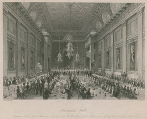 Vapaamuurarien sali; Royal Humane Societyn illallinen. tekijältä Thomas Hosmer Shepherd