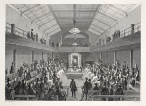 House of Commons, "London Interiors with their Costumes and Ceremonies" -pubista. Joseph Mead, Lontoo, n.1843 (teräskaiverrus) tekijältä Thomas Hosmer Shepherd