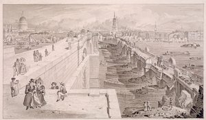 London Bridge vanha ja uusi, Lontoo, 1831 tekijältä Thomas Hosmer Shepherd