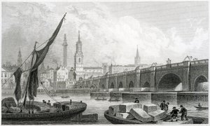 Old London Bridge, Southwarkista, 1829 tekijältä Thomas Hosmer Shepherd