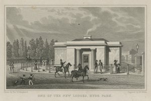 Yksi uusista lodgeista, Hyde Park, Lontoo tekijältä Thomas Hosmer Shepherd