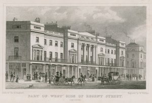 Osa Lontoon Regent Streetin länsipuolta tekijältä Thomas Hosmer Shepherd