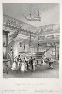 Royal Naval Museum, Somerset House, "London Interiors with their Costumes and Ceremonies" -pubista. Joseph Mead, Lontoo, n.1843 (teräskaiverrus) tekijältä Thomas Hosmer Shepherd