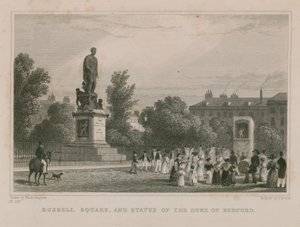 Russell Square ja Bedfordin herttuan patsas tekijältä Thomas Hosmer Shepherd