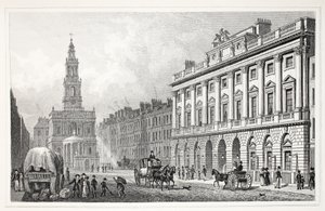 Somerset House, "Lontoo ja sen ympäristö 1800-luvulla" -pubista. Jones und Co., 1827-1829 tekijältä Thomas Hosmer Shepherd