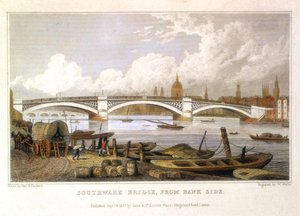 Southwark Bridge Bank Sidesta, Lontoosta, 1817 tekijältä Thomas Hosmer Shepherd