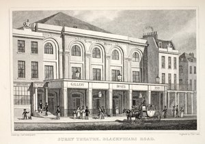 Surry Theatre, Blackfriars Road, "London ja sen ympäristö 1900-luvulla" -pubista. Jones und Co., 1827-1829 tekijältä Thomas Hosmer Shepherd