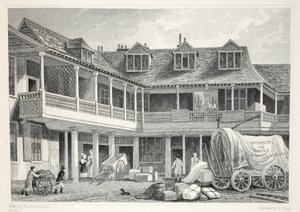 Talbot Inn, Southwark, "Lontoo ja sen ympäristö 1900-luvulla" -pubista. Jones und Co., 1827-1829 tekijältä Thomas Hosmer Shepherd