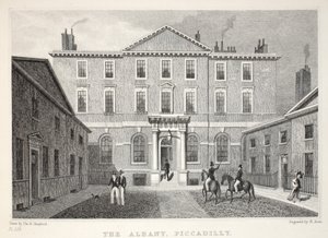 Albany, Piccadilly, "Lontoo ja sen ympäristö 1800-luvulla" -pubista. Jones und Co., 1827-1829 tekijältä Thomas Hosmer Shepherd