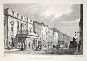 Pantheon, Oxford Street, "Lontoo ja sen ympäristö 1800-luvulla" -pubista. Jones und Co., 1827-1829 tekijältä Thomas Hosmer Shepherd