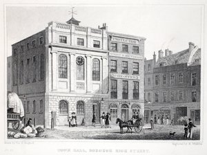 Town Hall, Borough High Street, "Lontoo ja sen ympäristö 1800-luvulla" -pubista. Jones und Co., 1827-1829 tekijältä Thomas Hosmer Shepherd